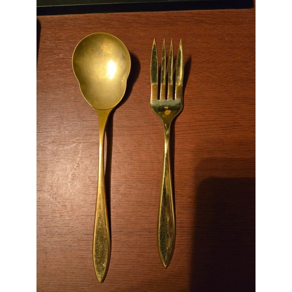 Christofle Vintage Gold Tone Serving Spoon and Fork Set Tarnish Wear
